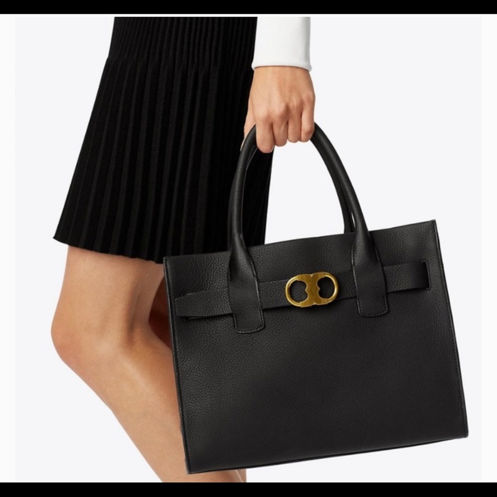 Tory Burch Black Gemini Link Leather Tote